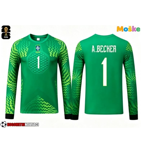 Moške Nogometnih dresov Brazilija Alisson Becker #1 Vratar Gostujoči SP 2026 Dolgi rokavi Moške Nogometnih dresov Brazilija Alisson Becker #1 Vratar Gostujoči SP 2026 Dolgi rokavi